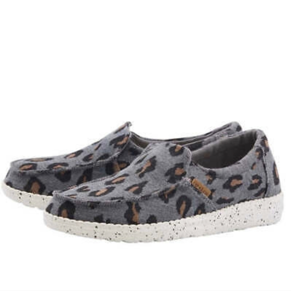 Hey Dude Womens Misty Charcoal Cheetah Loafer Slip on shoes sz 9